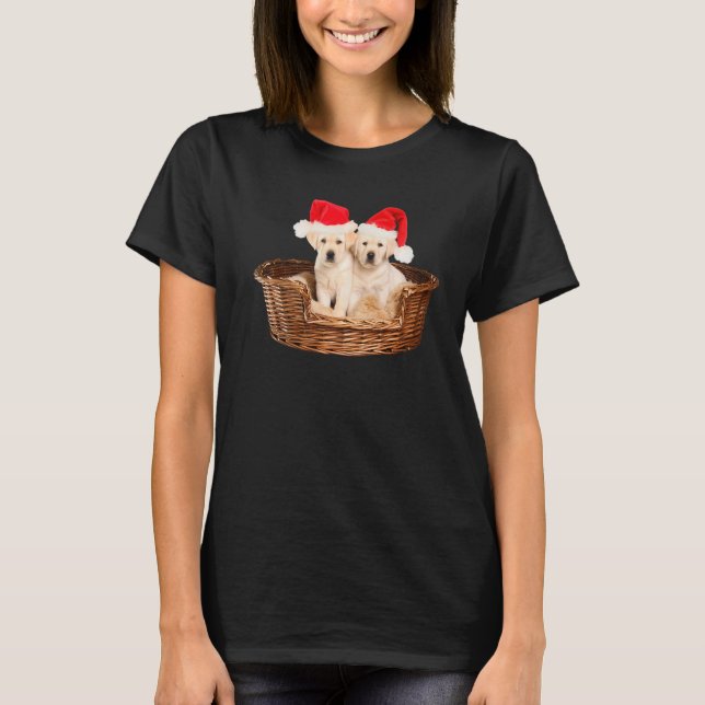 Yellow Lab Puppies Santa Hat Cute Christmas Dog La T-Shirt (Front)