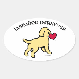 Yellow Lab Puppy and Red Heart Oval Sticker