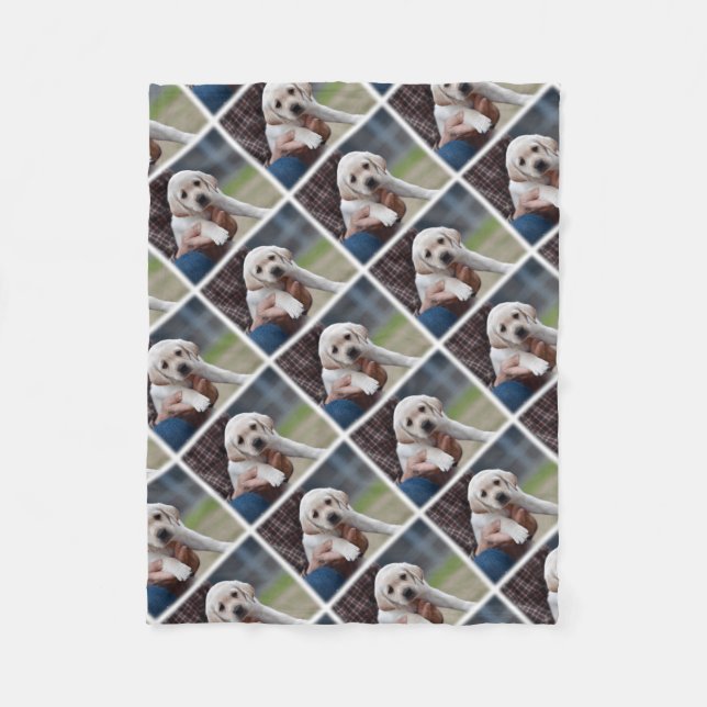 Yellow Lab Puppy Being Held By a Friend Fleece Blanket (Front)
