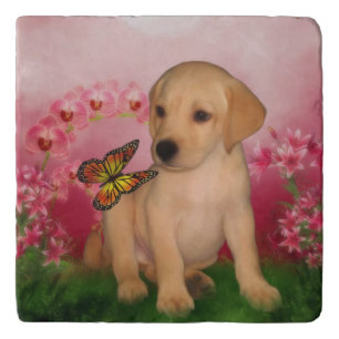 Yellow Lab Puppy Butterflies Dog  Trivet