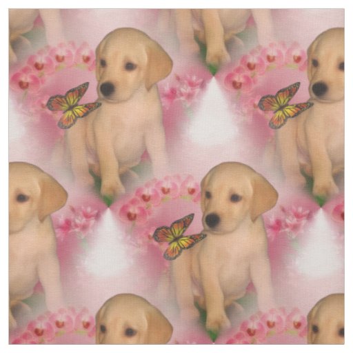 Yellow Lab Puppy Butterfly Animal Pattern Fabric