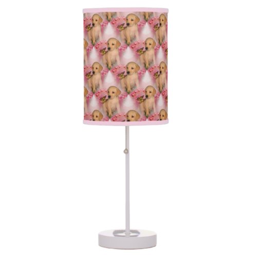 Yellow Lab Puppy Butterfly Animal Pattern    Table Lamp