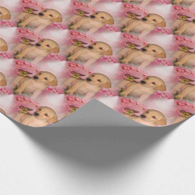 Yellow Lab Puppy Butterfly Animal Pattern Wrapping Paper (Corner)