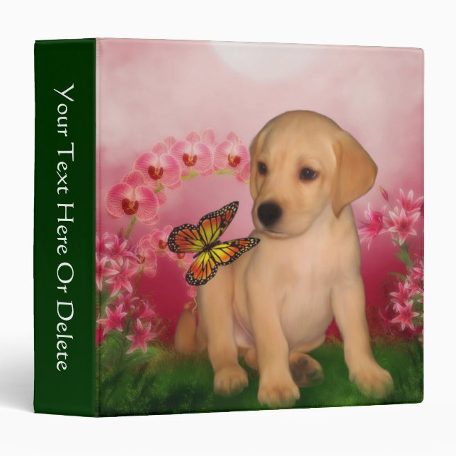 Yellow Lab Puppy Butterfly Art Personalized Binder (Front/Spine)