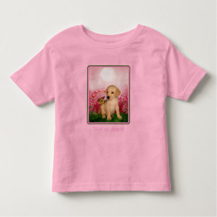 Yellow Lab Puppy Butterfly Lily Flowers Dog Art Toddler T-shirt