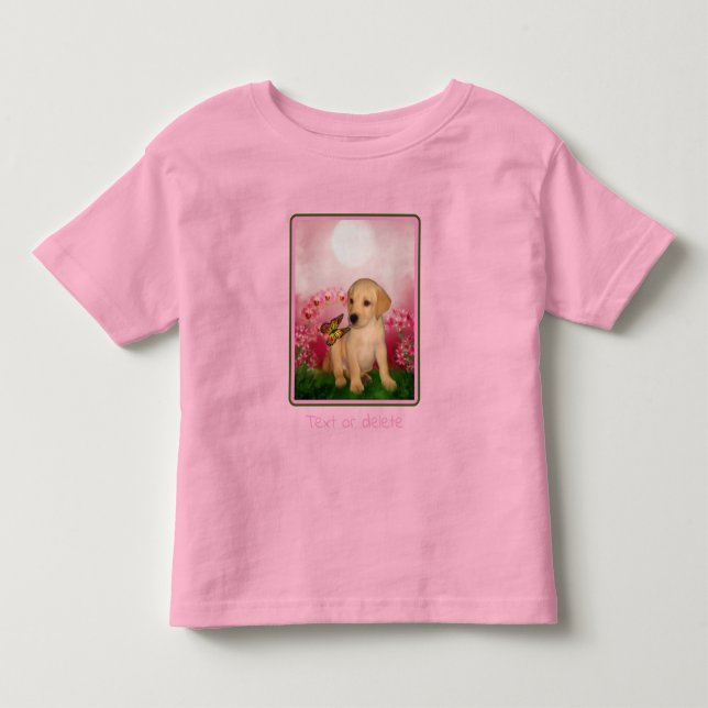Yellow Lab Puppy Butterfly Lily Flowers Dog Art  Toddler T-shirt (Front)