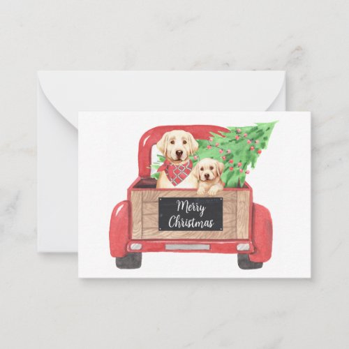 Yellow Lab Puppy Dog Red Christmas Truck Holiday Note Card