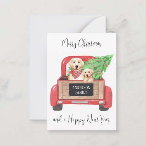 Yellow Lab Puppy Dog Red Truck Merry Christmas Note Card