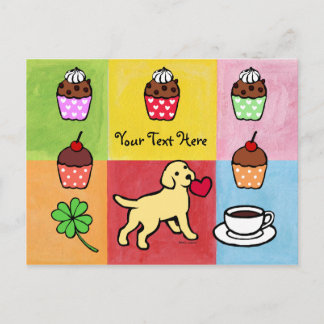 Yellow Lab Puppy Heart Cartoon Postcard