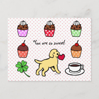 Yellow Lab Puppy Heart Cartoon Postcard