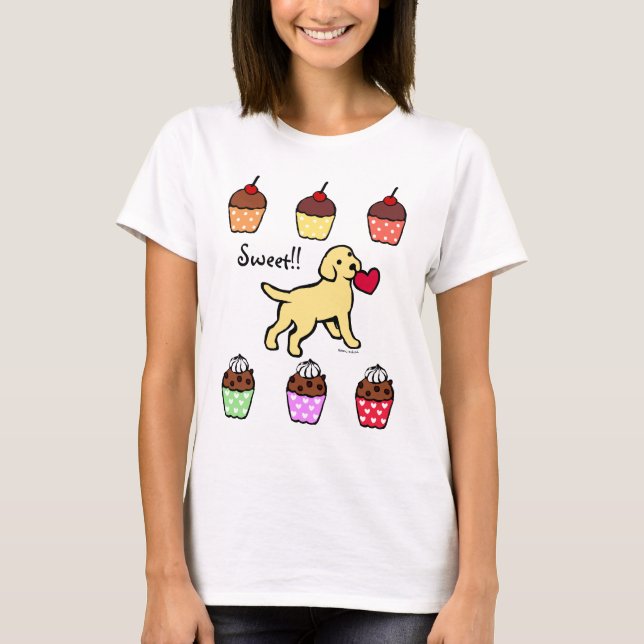 Yellow Lab Puppy Heart Cartoon T-Shirt (Front)