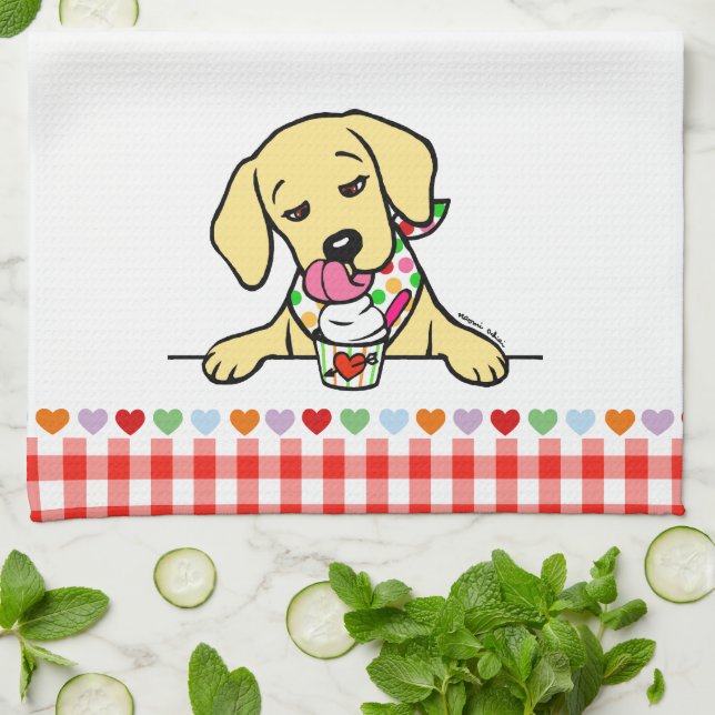 Yellow Lab Puppy Ice Cream Towel (Folded)