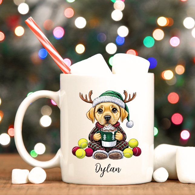 Yellow Lab Puppy Personalized Christmas Mug (Yellow Labrador personalized Christmas mug.)