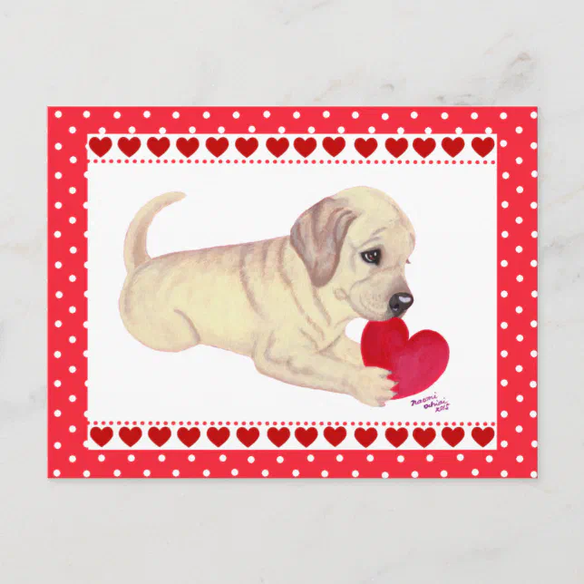 Yellow Lab Puppy Valentine's Day card | Zazzle