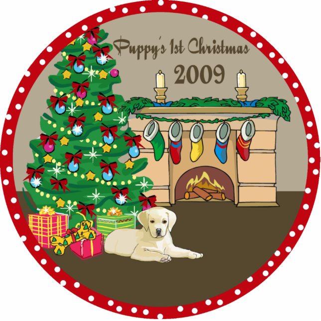 Yellow Lab Puppy's First Christmas Ornament 2009 (Front)