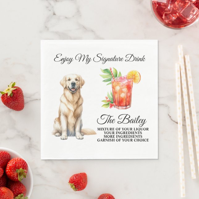 Yellow Lab Signature Drink Wedding Pet Napkins (Insitu)