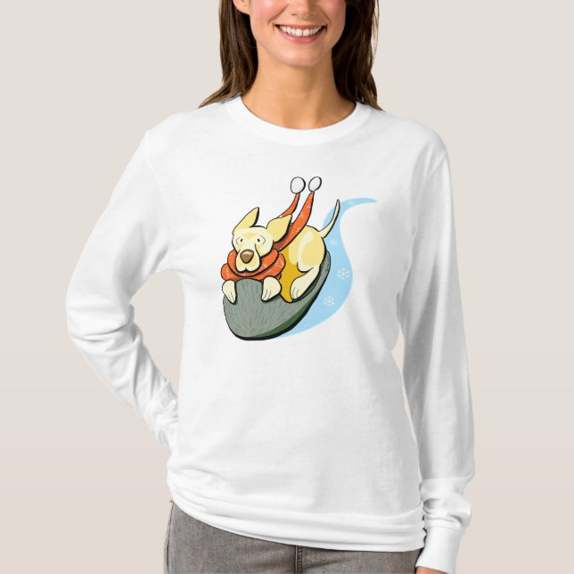 Yellow Lab Snow Sled Modern T-Shirt (Front)