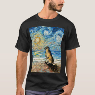 Yellow Lab Starry Night Beach Sunset Labrador Dog T-Shirt