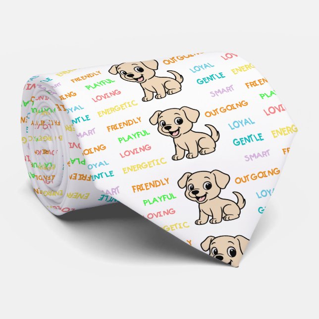 Yellow Lab Traits Cartoon Neck Tie (Rolled)
