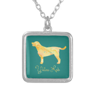 Yellow Lab Watercolor Design Silver Plated Necklace