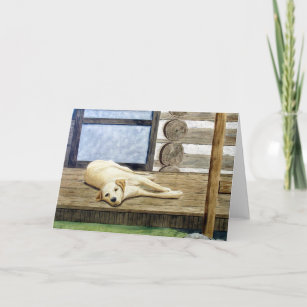 Yellow Lab with Cabin Blank Greeting Card