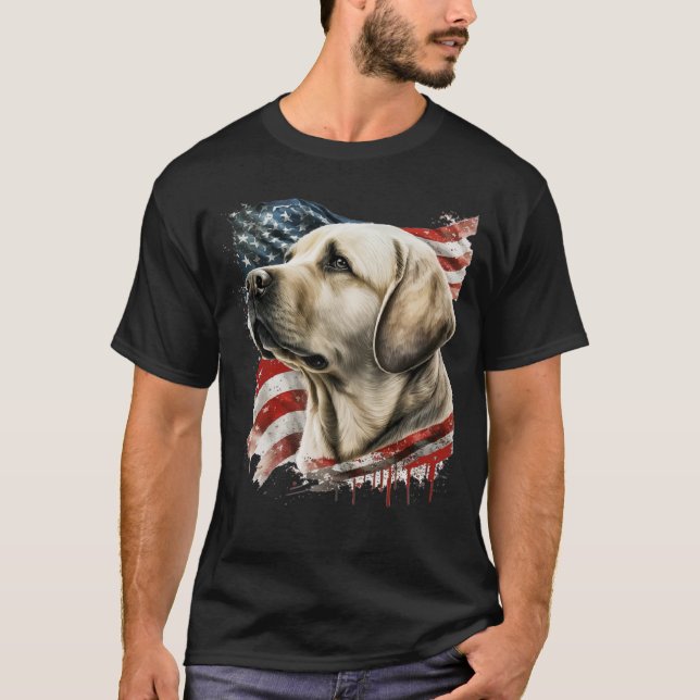 Yellow Lab with the American Flag T-Shirt (Front)
