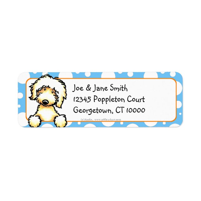 Yellow Labradoodle Blue Dots Label (Front)