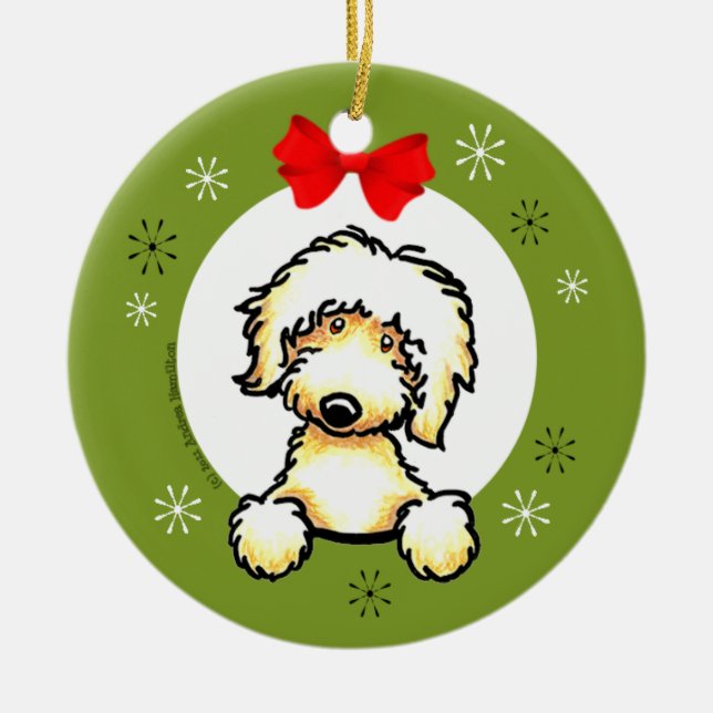 Yellow Labradoodle Christmas Classic Ceramic Ornament (Front)