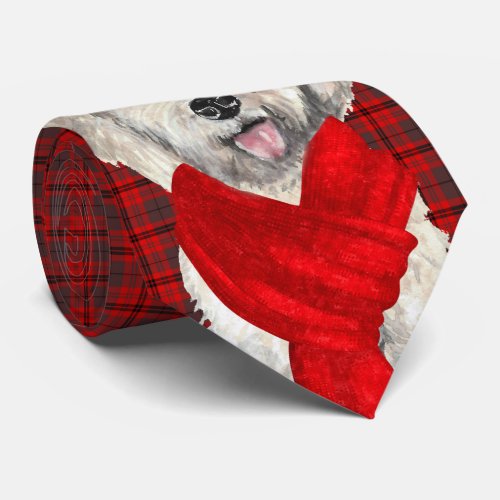 Yellow Labradoodle Dog Lover Plaid Christmas Neck Tie