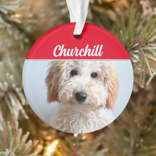 Yellow Labradoodle Dog with Name Photo Christmas Ornament