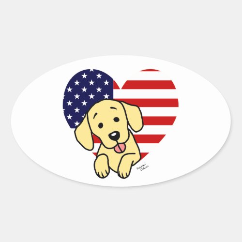 Yellow Labrador American Heart Oval Sticker