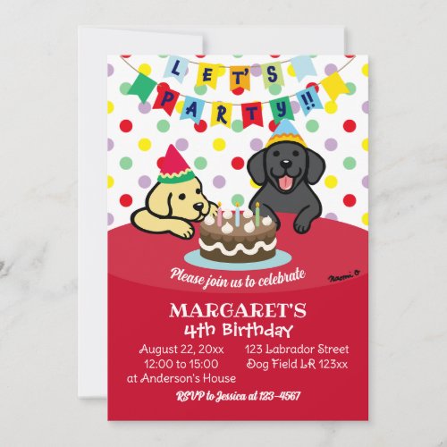 Yellow Labrador and Black Labrador Birthday Party Invitation