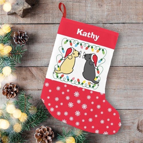 Yellow Labrador and Black Labrador Santas Small Christmas Stocking