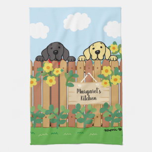 Yellow Labrador and Black Labrador Watching Kitchen Towel