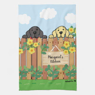 Yellow Labrador and Black Labrador Watching Kitchen Towel