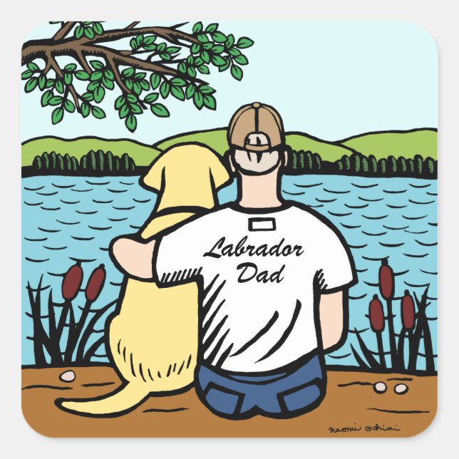 Yellow Labrador and Dad Square Sticker (Front)
