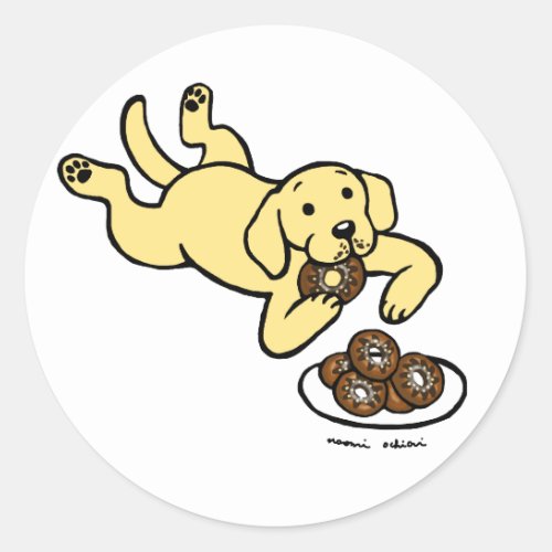 Yellow Labrador and Doughnuts Classic Round Sticker