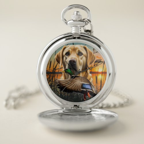 Yellow Labrador and Duck Pocket Watch