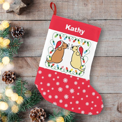 Yellow Labrador and Fox Red Labrador Santas Small Christmas Stocking