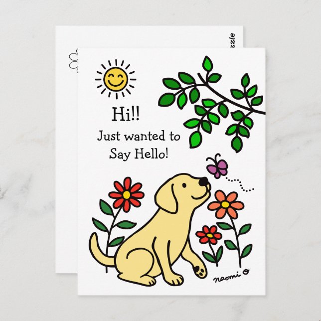 Yellow Labrador and Green Hi Postcard (Front/Back)