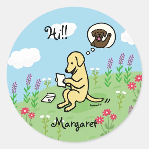 Yellow Labrador and Letter from a Friend Classic Round Sticker