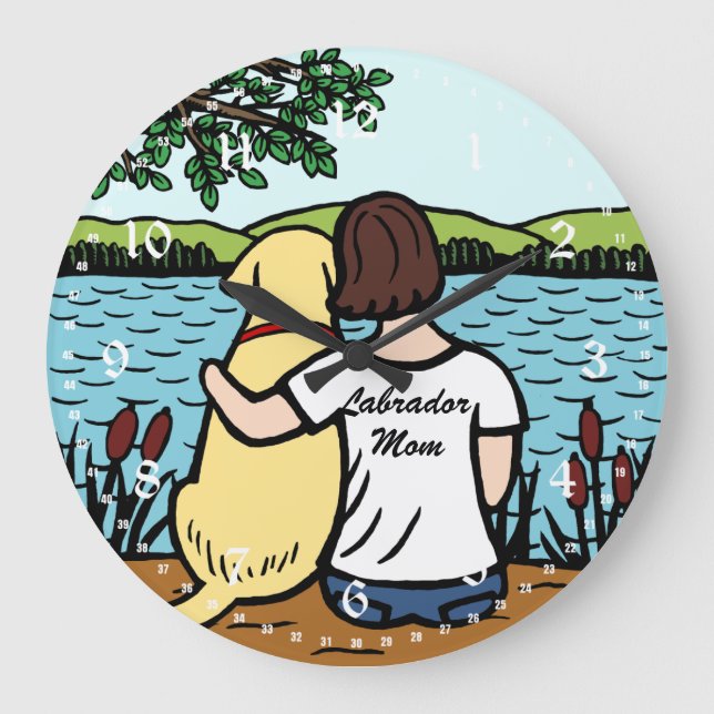 Yellow Labrador and Mom 2 Large Clock (Front)