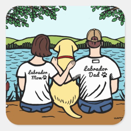 Yellow Labrador and Mom and Dad Square Sticker