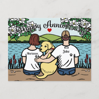Yellow Labrador and Parents Happy Anniversary Holiday Postcard