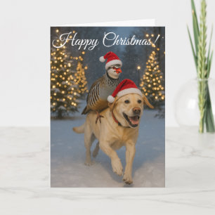 Yellow Labrador and Partridge Happy Christmas card