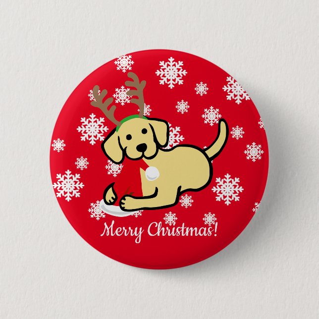 Yellow Labrador and Santa Christmas Cartoon Button (Front)