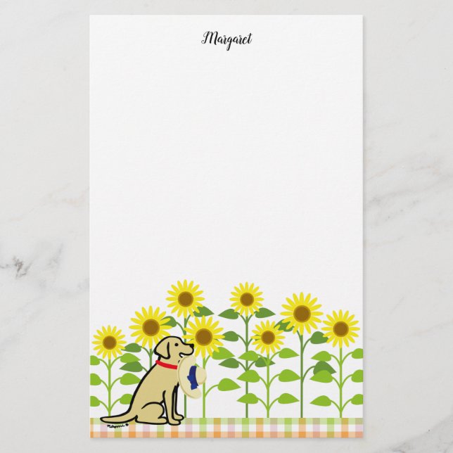 Yellow Labrador and Sunflowers Summer Stationery (Front)