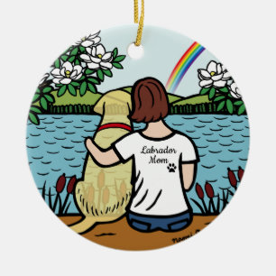 Yellow Labrador Angel and Mom Brown Ceramic Ornament