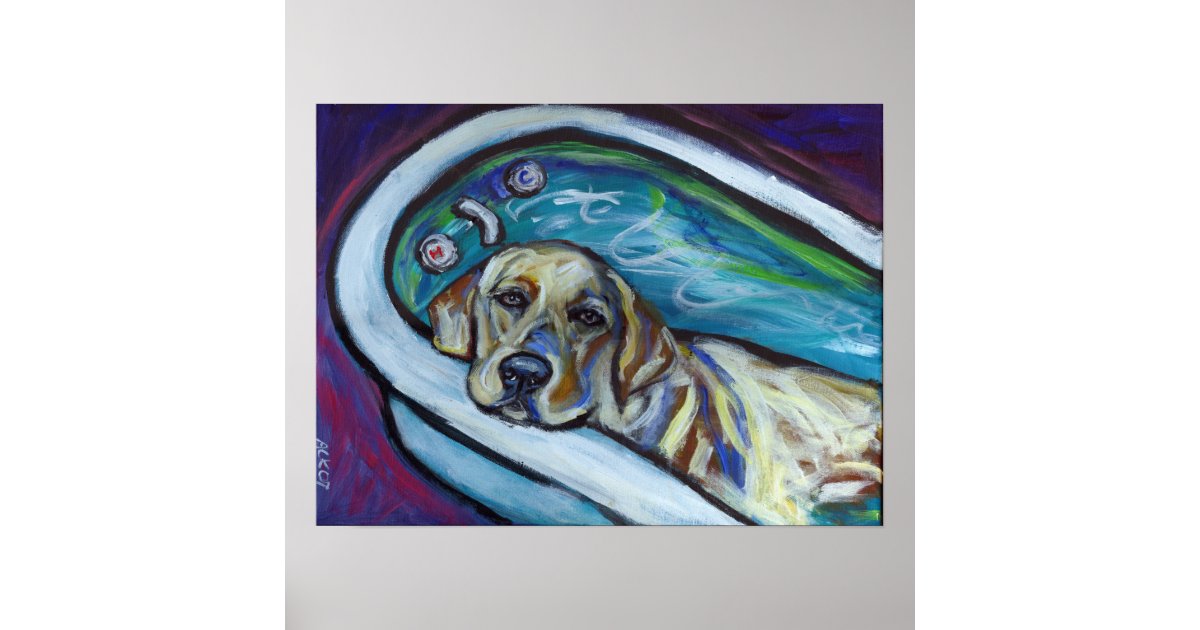 Yellow Labrador bath Poster