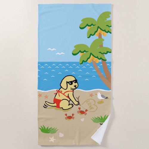 Yellow Labrador Bikini Girl  Beach Towel